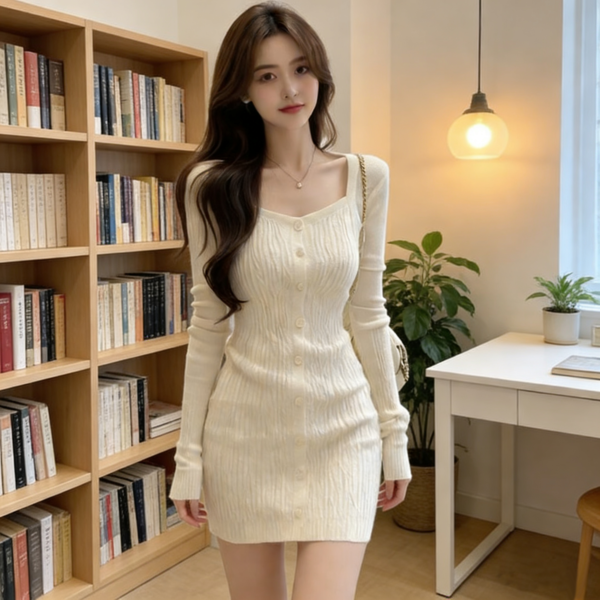 1767784138766 Square neck knitted dress