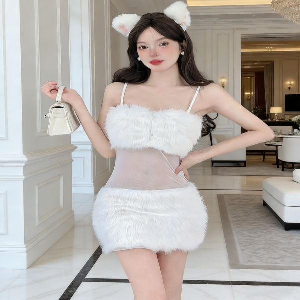 White plush underwear bra set