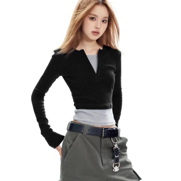 V-neck Layered Front Button Tops