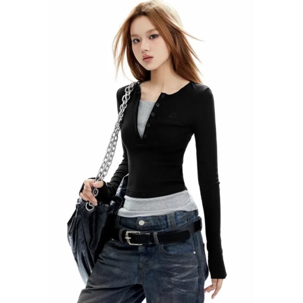 V-neck Layered Front Button Tops