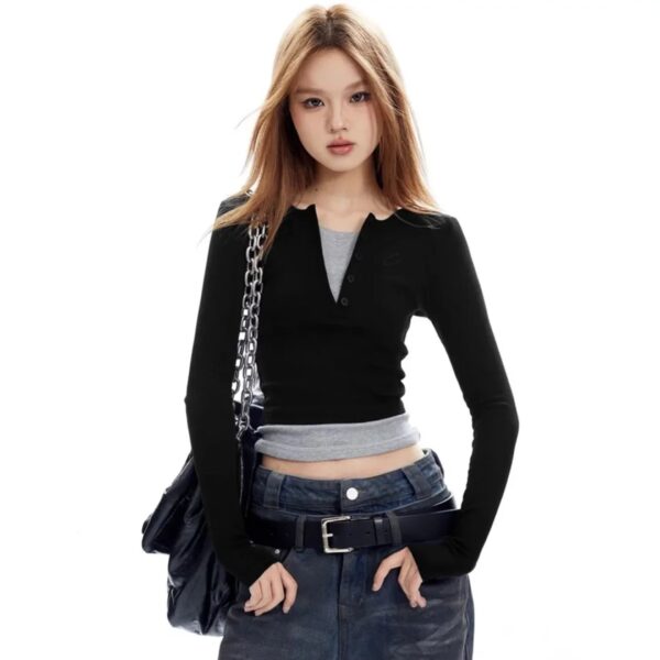 V-neck Layered Front Button Tops