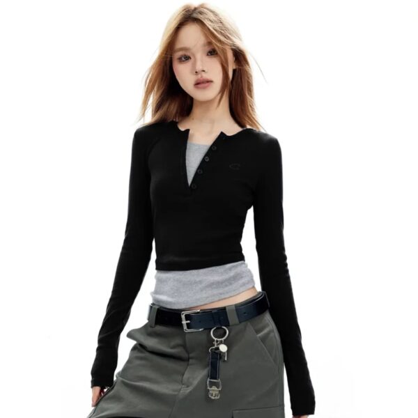 V-neck Layered Front Button Tops