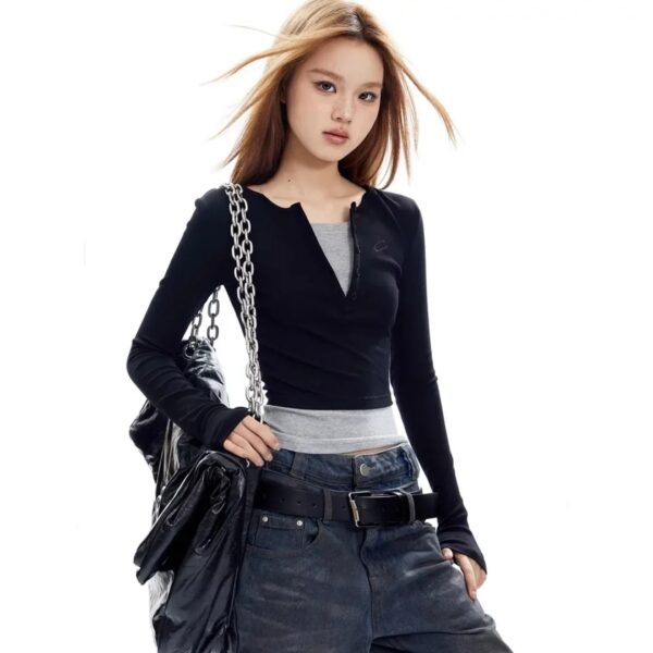 V-neck Layered Front Button Tops