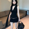 American-style streamlined sleeveless black skirt that hugs the hips