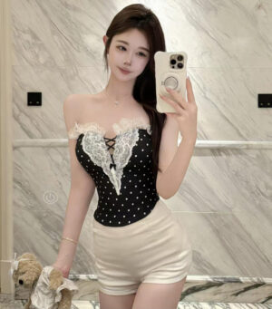 O1CN01FGbrbx1HXKukPUZ2u_!!2216132300767-0-cib Vintage Dot Print Off Shoulder Lace Bustier Tube Top