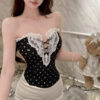 O1CN01TKwkkv2B5xjrTnyVH_!!2215641828288-0-cib Vintage Dot Print Off Shoulder Lace Bustier Tube Top