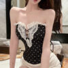 O1CN01wh8FND2B5xjtDe0Kl_!!2215641828288-0-cib Vintage Dot Print Off Shoulder Lace Bustier Tube Top