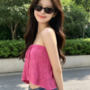 Hot Pink Hollow‑out Knit Tube Top