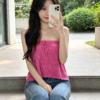 Hot Pink Hollow‑out Knit Tube Top