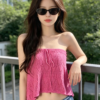 Hot Pink Hollow‑out Knit Tube Top