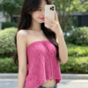Hot Pink Hollow‑out Knit Tube Top