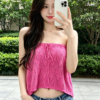Hot Pink Hollow‑out Knit Tube Top