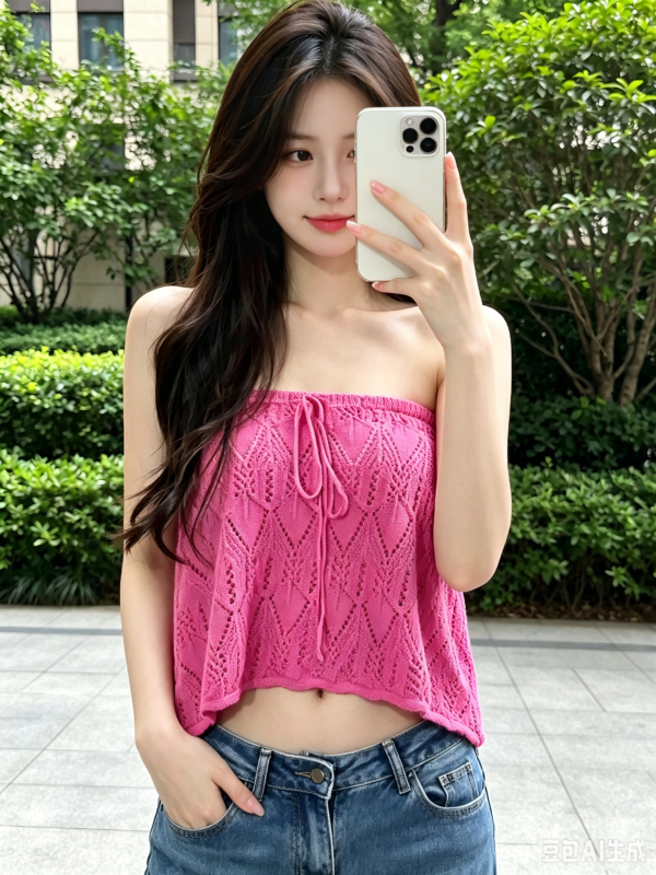 Hot Pink Hollow‑out Knit Tube Top