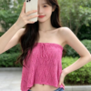 Hot Pink Hollow‑out Knit Tube Top