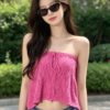 Hot Pink Hollow‑out Knit Tube Top