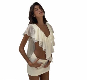 Screenshot White Ruffle Cut‑Out Two‑Piece Vacation Outfit